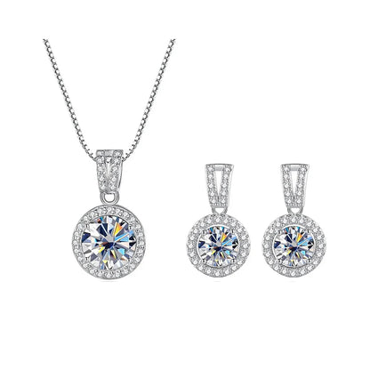 2Ct Moissanite Necklace Earrings Set Sterling Silver 925 Wedding Jewelry 2ct total white