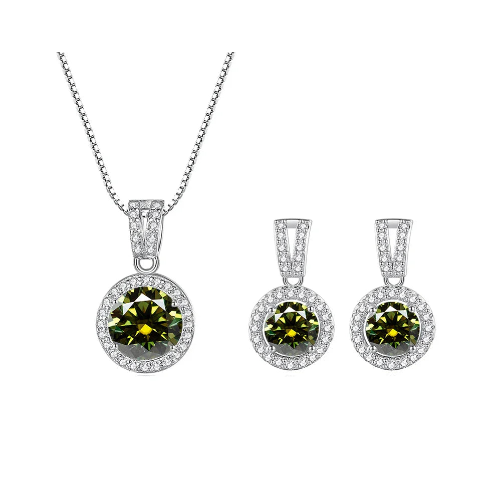 2Ct Moissanite Necklace Earrings Set Sterling Silver 925 Wedding Jewelry 2ct total yellow green