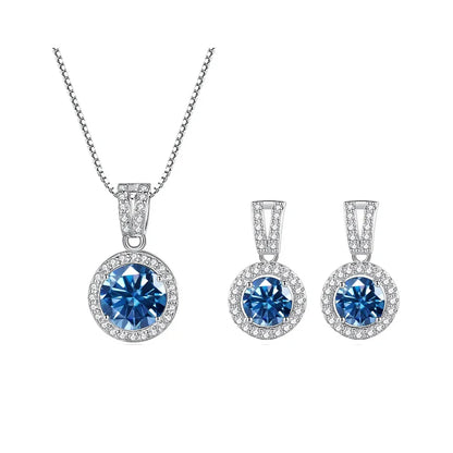 2Ct Moissanite Necklace Earrings Set Sterling Silver 925 Wedding Jewelry 2ct total royal blue