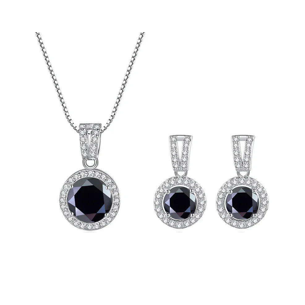 2Ct Moissanite Necklace Earrings Set Sterling Silver 925 Wedding Jewelry 2ct total black