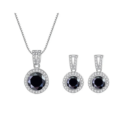 2Ct Moissanite Necklace Earrings Set Sterling Silver 925 Wedding Jewelry 2ct total black