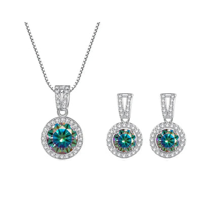2Ct Moissanite Necklace Earrings Set Sterling Silver 925 Wedding Jewelry 2ct total rainbow