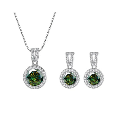 2Ct Moissanite Necklace Earrings Set Sterling Silver 925 Wedding Jewelry 2ct total dark green