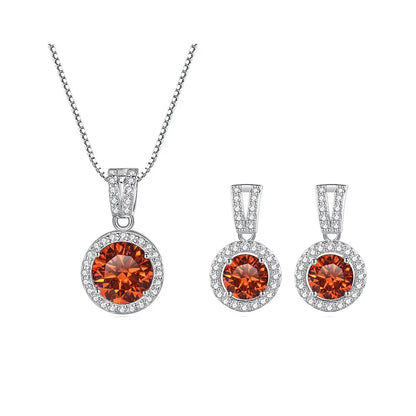2Ct Moissanite Necklace Earrings Set Sterling Silver 925 Wedding Jewelry 2ct total orange