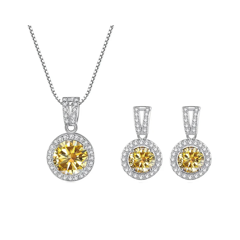 2Ct Moissanite Necklace Earrings Set Sterling Silver 925 Wedding Jewelry 2ct total golden yellow