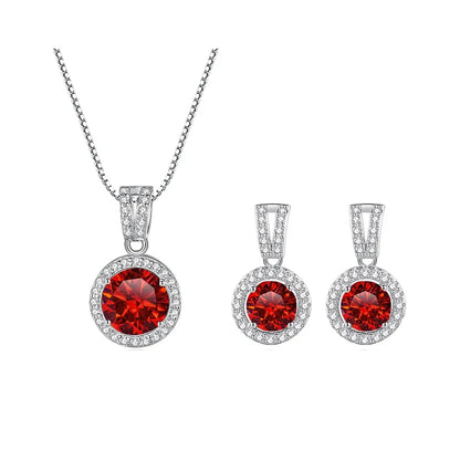 2Ct Moissanite Necklace Earrings Set Sterling Silver 925 Wedding Jewelry 2ct total red