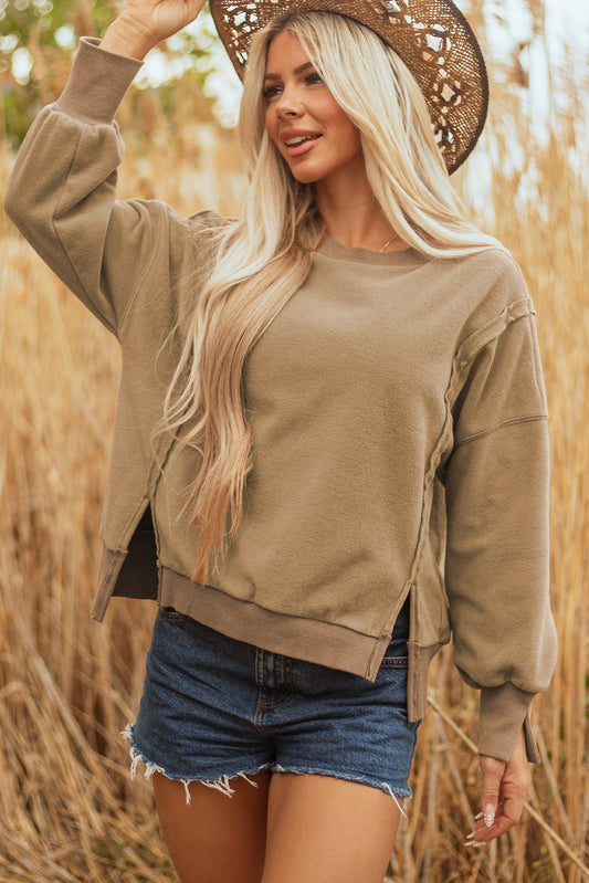 TatumFuzzy Sherpa Splicing Pullover Sweatshirt Dark Khaki