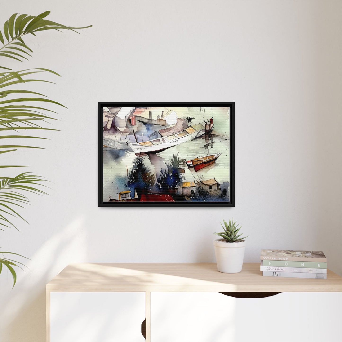 Framed Matte Canvas Art Print, Nautical Landscape Wall Decor, Boat Scene Artwork, Coastal Home Decor, Gift for Art Lovers