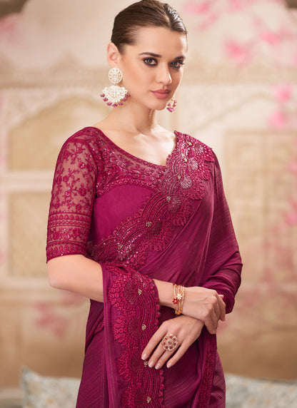 Vegaa Fashion Magenta Pink Embroidered Traditional Wedding Saree
