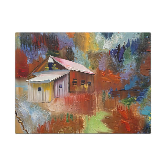 Colorful House Canvas Wall Art, Abstract Art for Living Room, Home Decor, Gift for Housewarming, Art for Bedroom