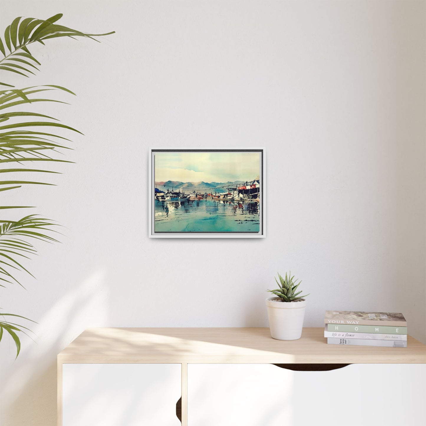 Artistic Framed Canvas Print - Tranquil Harbor Scene, Wall Decor, Home Decor, Gift for Art Lovers, Coastal Vibe