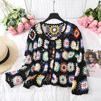 Women’s Hollow Hand Crochet Cardigan Black One size