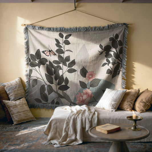 Botanical Woven Blanket - Cozy Home Décor, Floral Throw for All Seasons, Perfect Gift for Nature Lovers, Boho Living Room Accents
