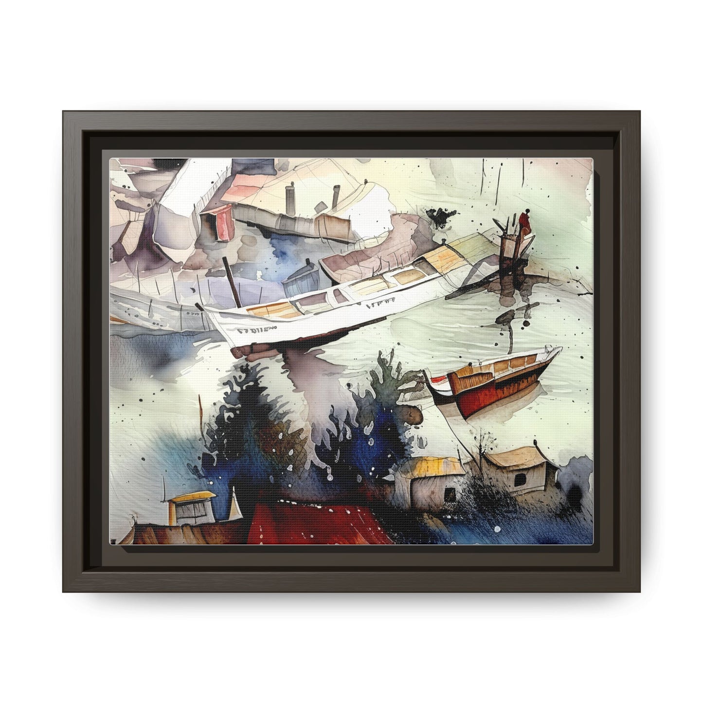 Framed Matte Canvas Art Print, Nautical Landscape Wall Decor, Boat Scene Artwork, Coastal Home Decor, Gift for Art Lovers