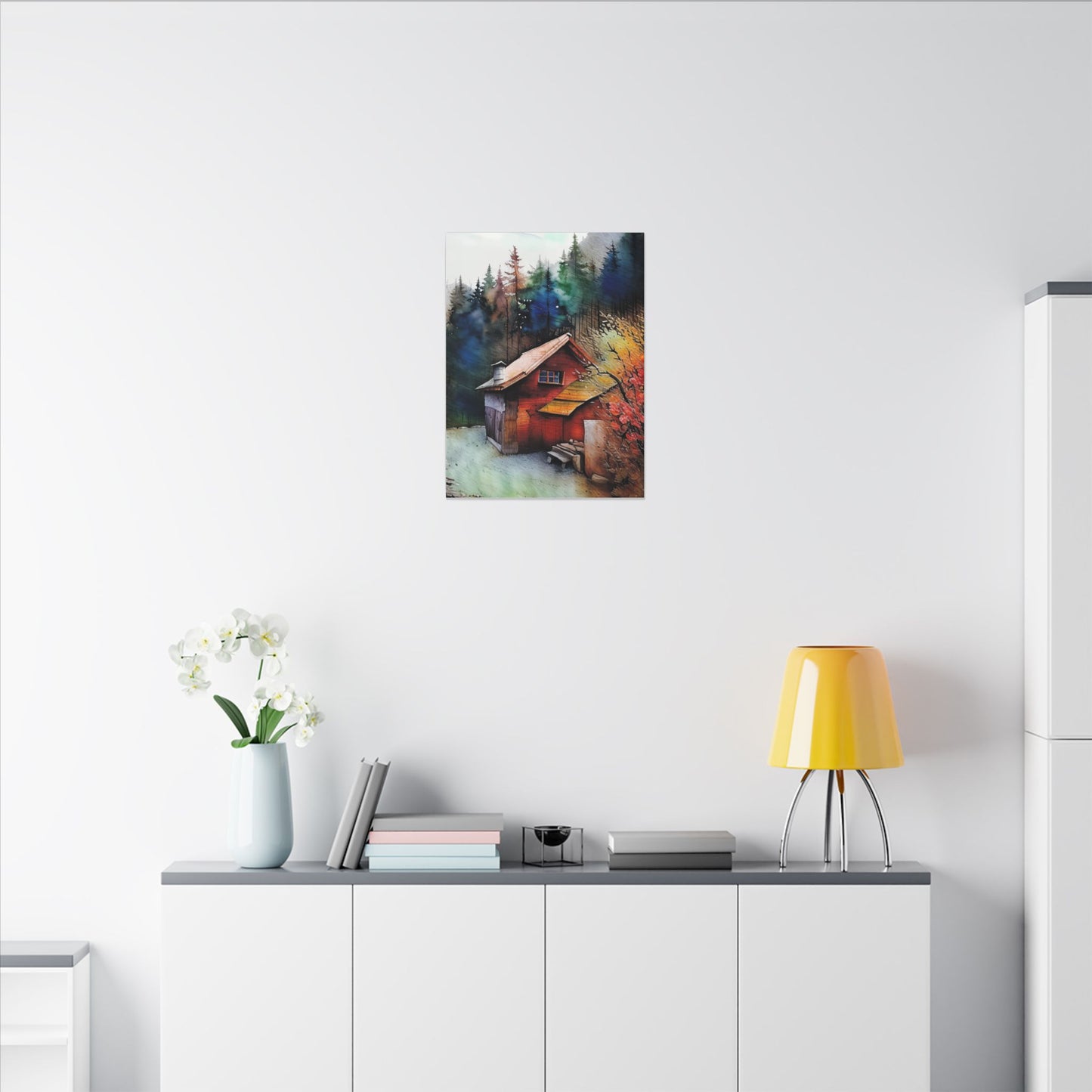 Artistic Canvas Print: Cozy Cabin in Forest, Wall Art, Home Decor, Gift Idea, Nature Lover Decoration, Rustic Art