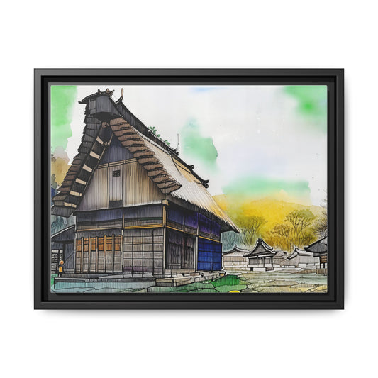 Colorful Framed Canvas Art – Japanese Architecture Wall Decor