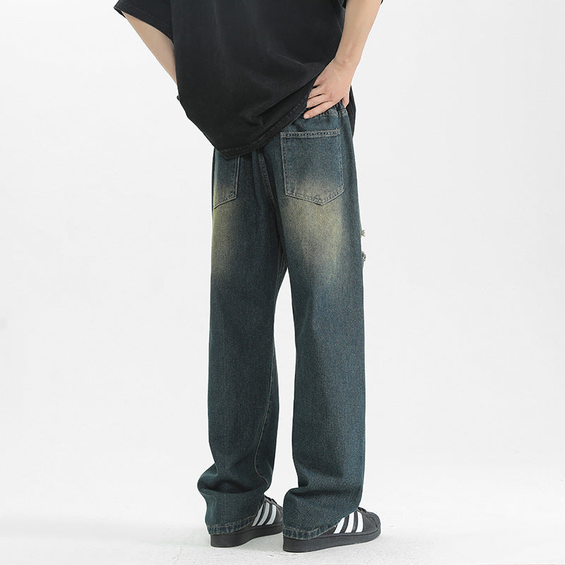 Men's Loose Straight Leg Pants - Nostalgic Green Denim