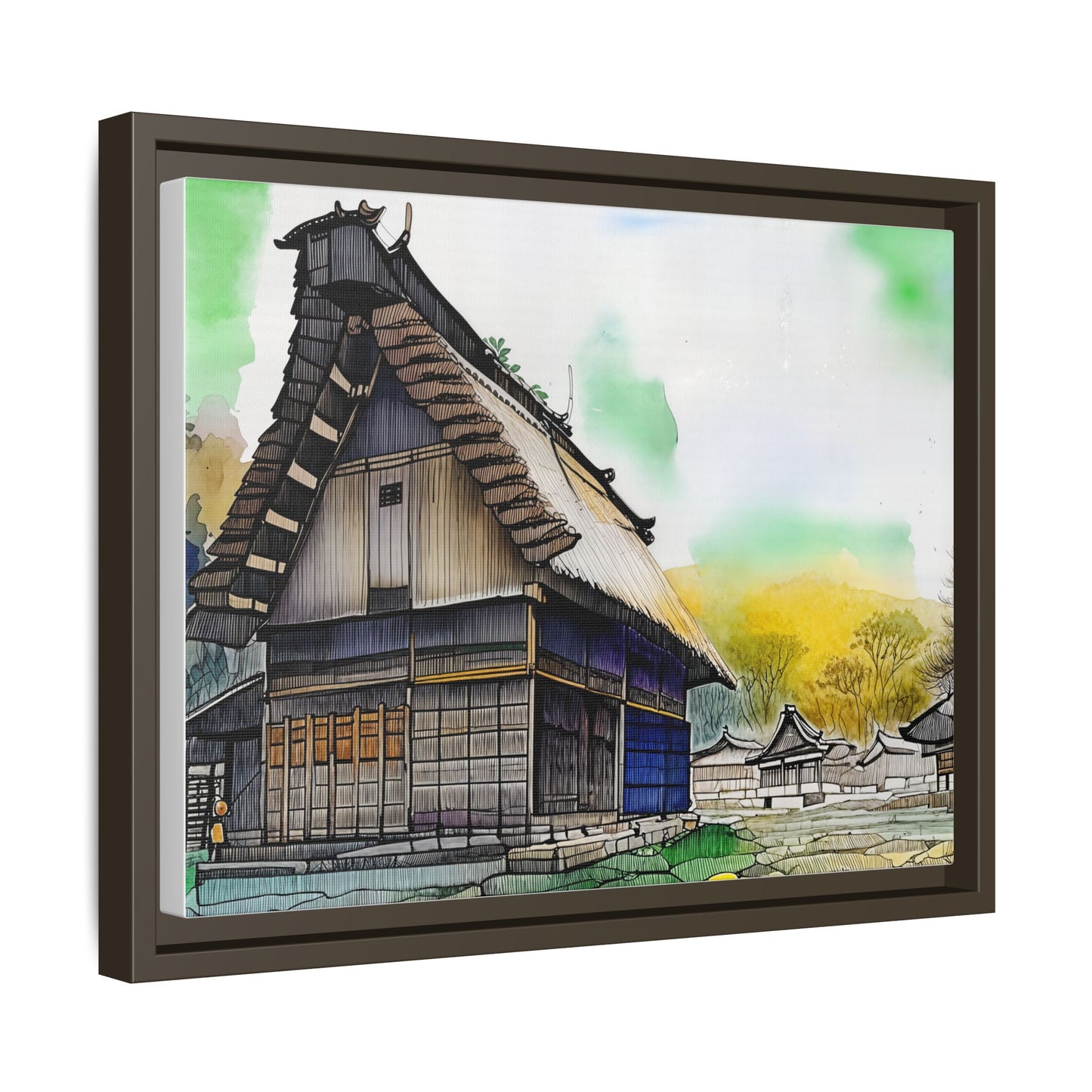 Colorful Framed Canvas Art – Japanese Architecture Wall Decor