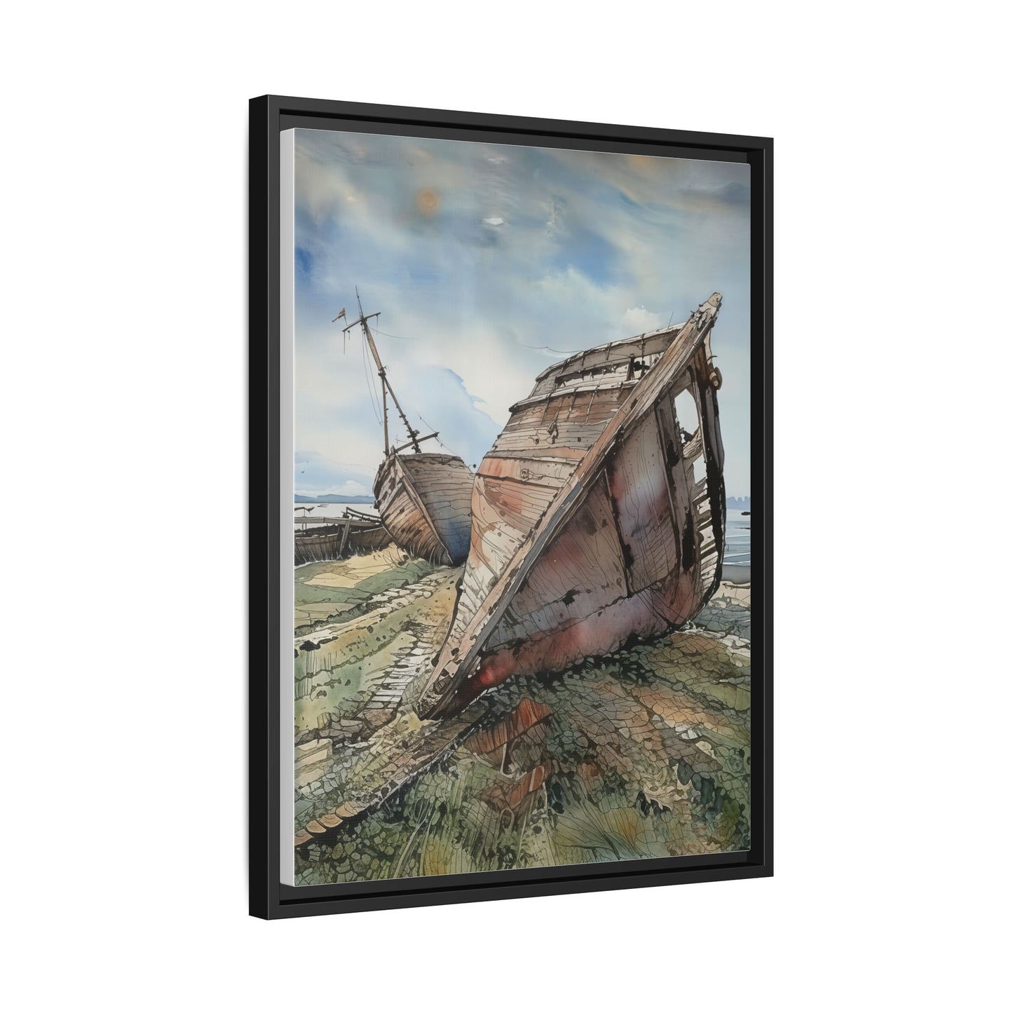 Framed Canvas Art Print, Nautical Home Decor, Coastal Wall Art, Shipwreck Artwork, Beach House Decor, Gift for Sea Lovers