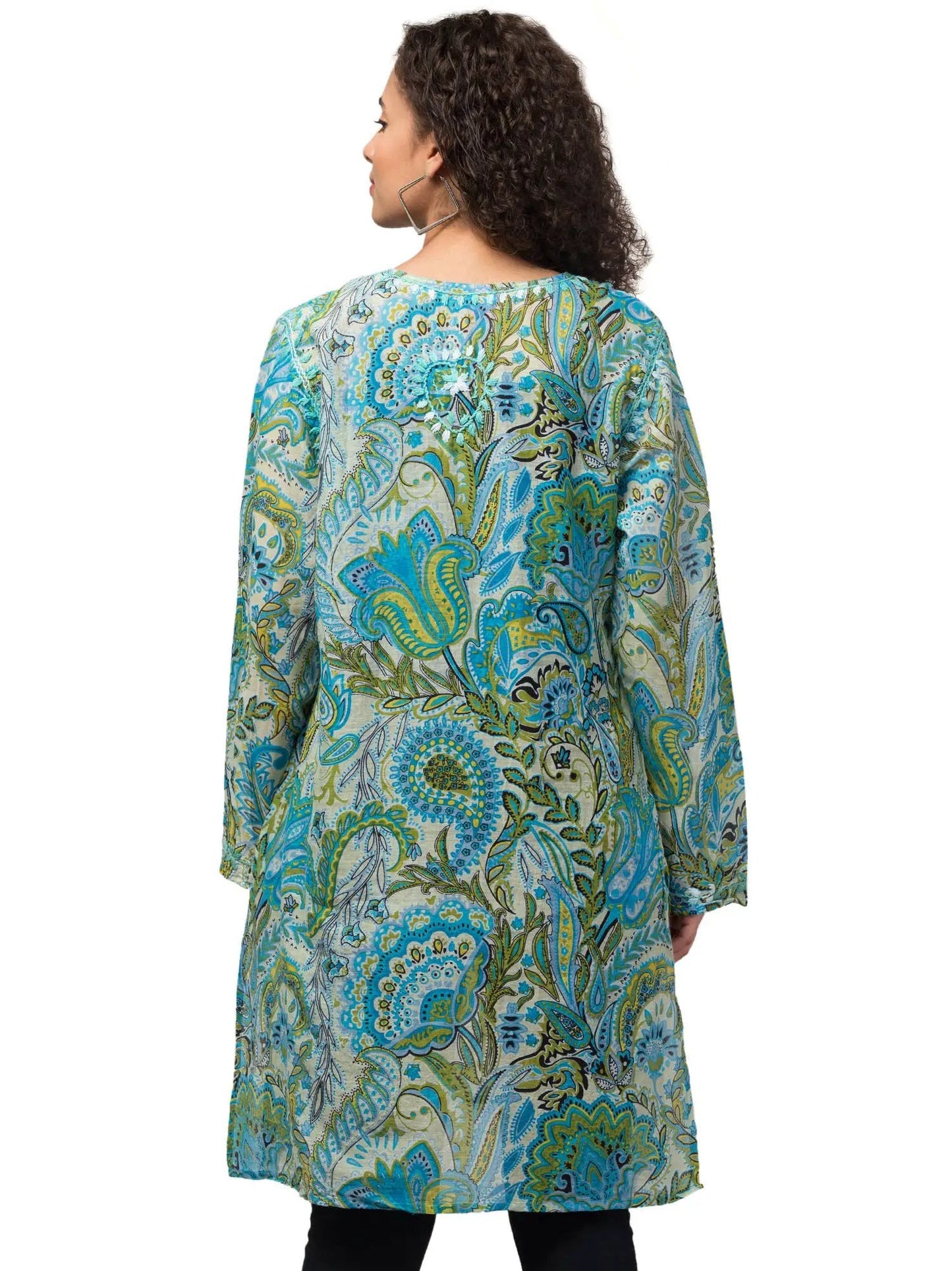 Mia Magic Blue Tunic Top - Hand Embroidered Chikankari On Eco Friendly Cotton With Digital Print