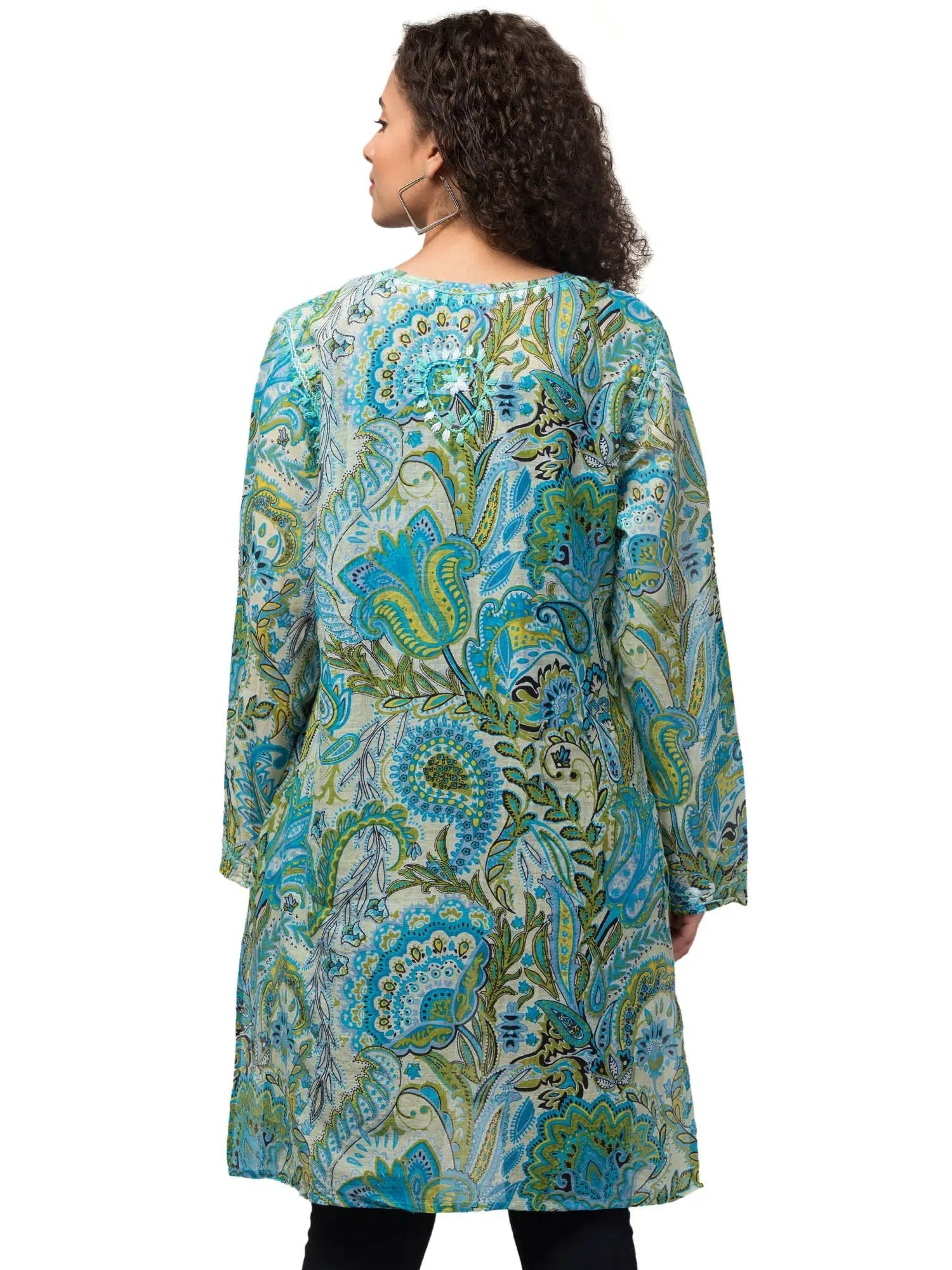 Mia Magic Blue Tunic Top - Hand Embroidered Chikankari On Eco Friendly Cotton With Digital Print
