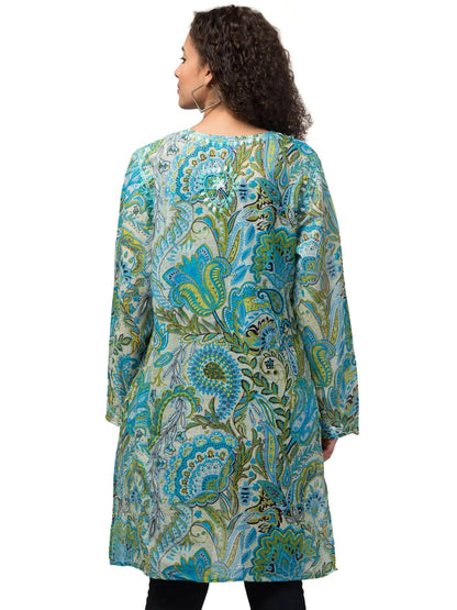 Mia Magic Blue Tunic Top - Hand Embroidered Chikankari On Eco Friendly Cotton With Digital Print