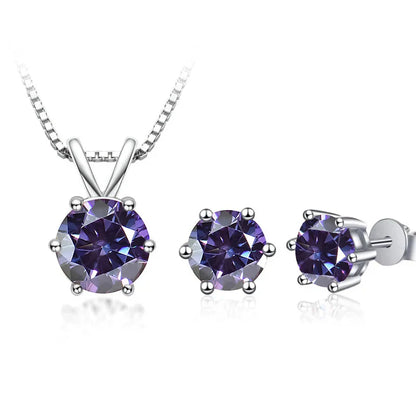 3Ct Moissanite Necklace Earrings Set 925 Sterling Silver GRA Cert Wedding 1.0CT per stone violet