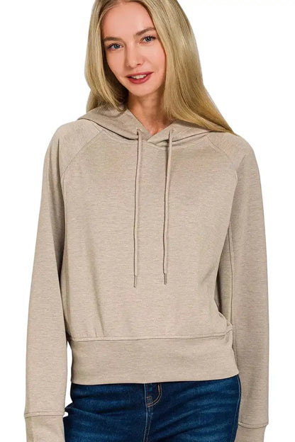 Zenana Drawstring Scuba Hoodie ASH MOCHA
