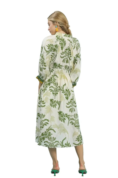 Umgee Tropical Print Button Detail Midi Dress