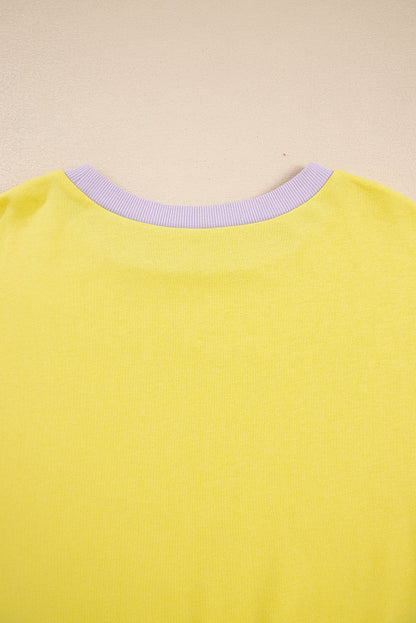Yellow Striped Color Block Patchwork Crewneck Plus Size Pullover Sweatshirt