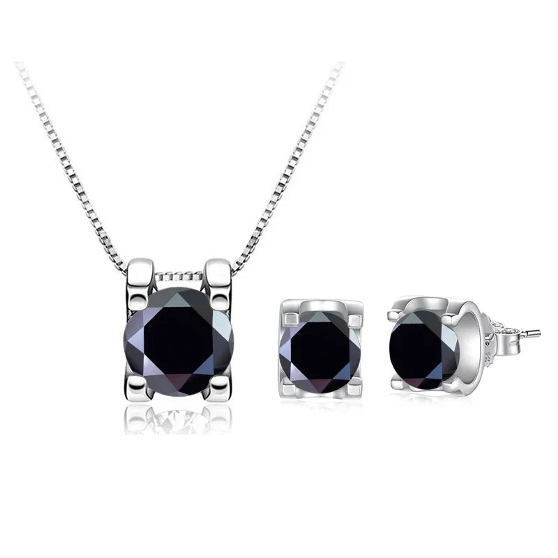 3ct D-Color Moissanite Necklace & Earrings Set Sterling Silver 925 Bridal Gift black 1ct each