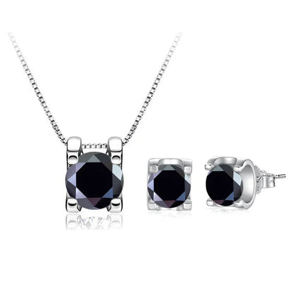 3ct D-Color Moissanite Necklace & Earrings Set Sterling Silver 925 Bridal Gift black 1ct each