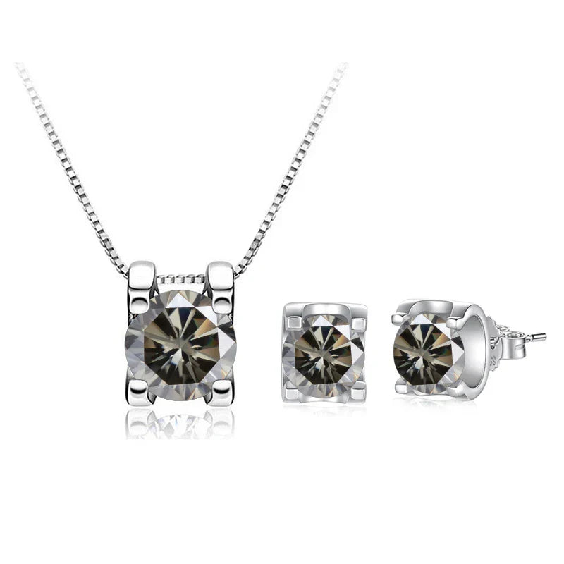 3ct D-Color Moissanite Necklace & Earrings Set Sterling Silver 925 Bridal Gift gray 1ct each