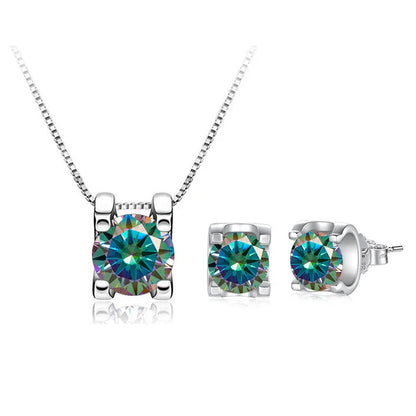 3ct D-Color Moissanite Necklace & Earrings Set Sterling Silver 925 Bridal Gift rainbow 1ct each