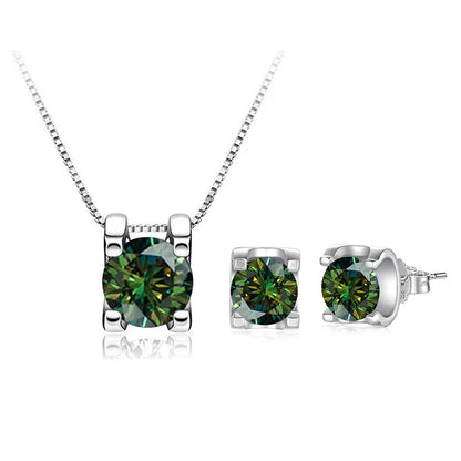 3ct D-Color Moissanite Necklace & Earrings Set Sterling Silver 925 Bridal Gift dark green 1ct each