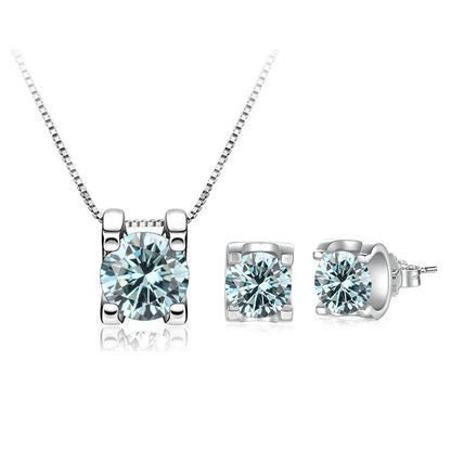 3ct D-Color Moissanite Necklace & Earrings Set Sterling Silver 925 Bridal Gift blue 1ct each