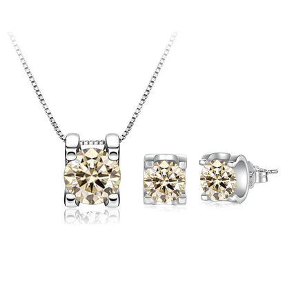 3ct D-Color Moissanite Necklace & Earrings Set Sterling Silver 925 Bridal Gift light yellow 1ct each