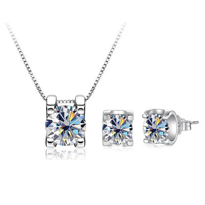3ct D-Color Moissanite Necklace & Earrings Set Sterling Silver 925 Bridal Gift white 1ct each