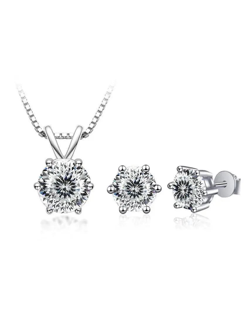 3Ct Moissanite Necklace Earrings Set 925 Sterling Silver GRA Cert Wedding 1.0CT per stone 100 faced cut