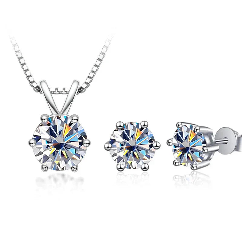 3Ct Moissanite Necklace Earrings Set 925 Sterling Silver GRA Cert Wedding 1.0CT per stone white