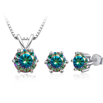 3Ct Moissanite Necklace Earrings Set 925 Sterling Silver GRA Cert Wedding 1.0CT per stone rainbow