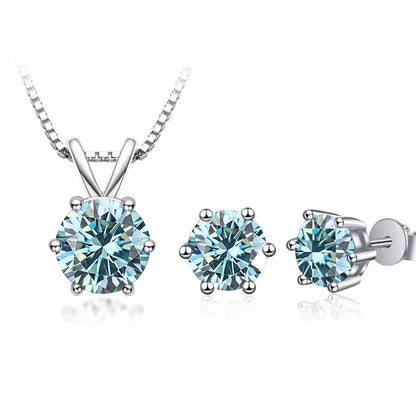 3Ct Moissanite Necklace Earrings Set 925 Sterling Silver GRA Cert Wedding 1.0CT per stone blue
