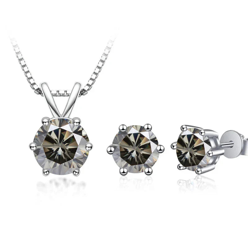 3Ct Moissanite Necklace Earrings Set 925 Sterling Silver GRA Cert Wedding 1.0CT per stone grey
