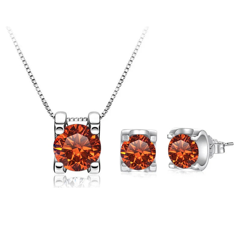 3ct D-Color Moissanite Necklace & Earrings Set Sterling Silver 925 Bridal Gift orange 1ct each