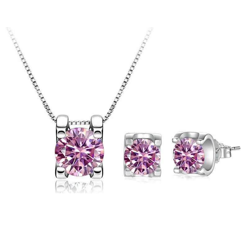 3ct D-Color Moissanite Necklace & Earrings Set Sterling Silver 925 Bridal Gift pink 1ct each