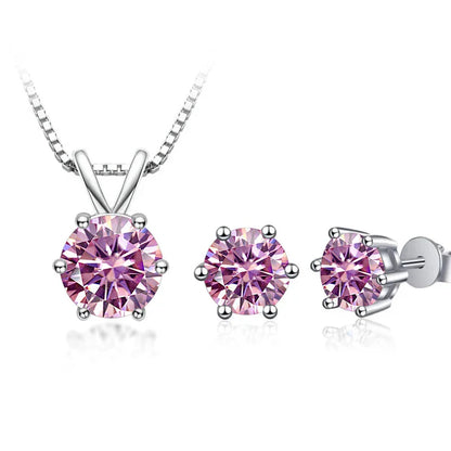 3Ct Moissanite Necklace Earrings Set 925 Sterling Silver GRA Cert Wedding 1.0CT per stone pink