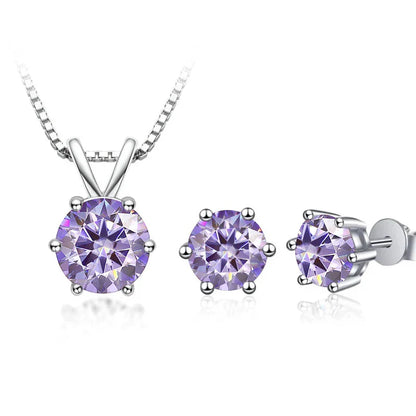 3Ct Moissanite Necklace Earrings Set 925 Sterling Silver GRA Cert Wedding 1.0CT per stone light purple