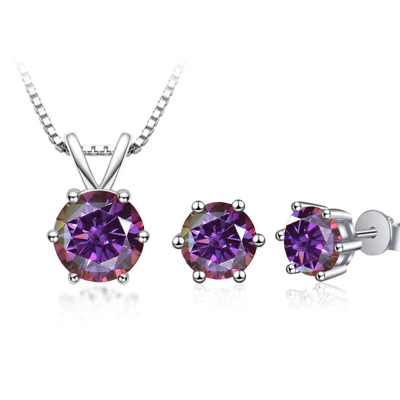 3Ct Moissanite Necklace Earrings Set 925 Sterling Silver GRA Cert Wedding 1.0CT per stone purplish red