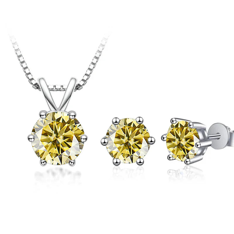 3Ct Moissanite Necklace Earrings Set 925 Sterling Silver GRA Cert Wedding 1.0CT per stone lemon yellow