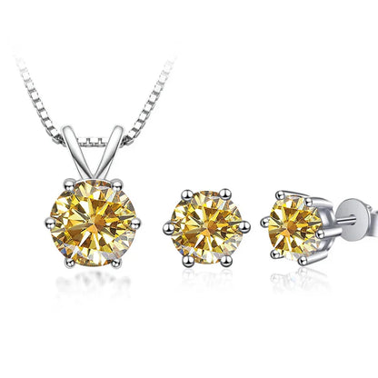 3Ct Moissanite Necklace Earrings Set 925 Sterling Silver GRA Cert Wedding 1.0CT per stone golden yellow